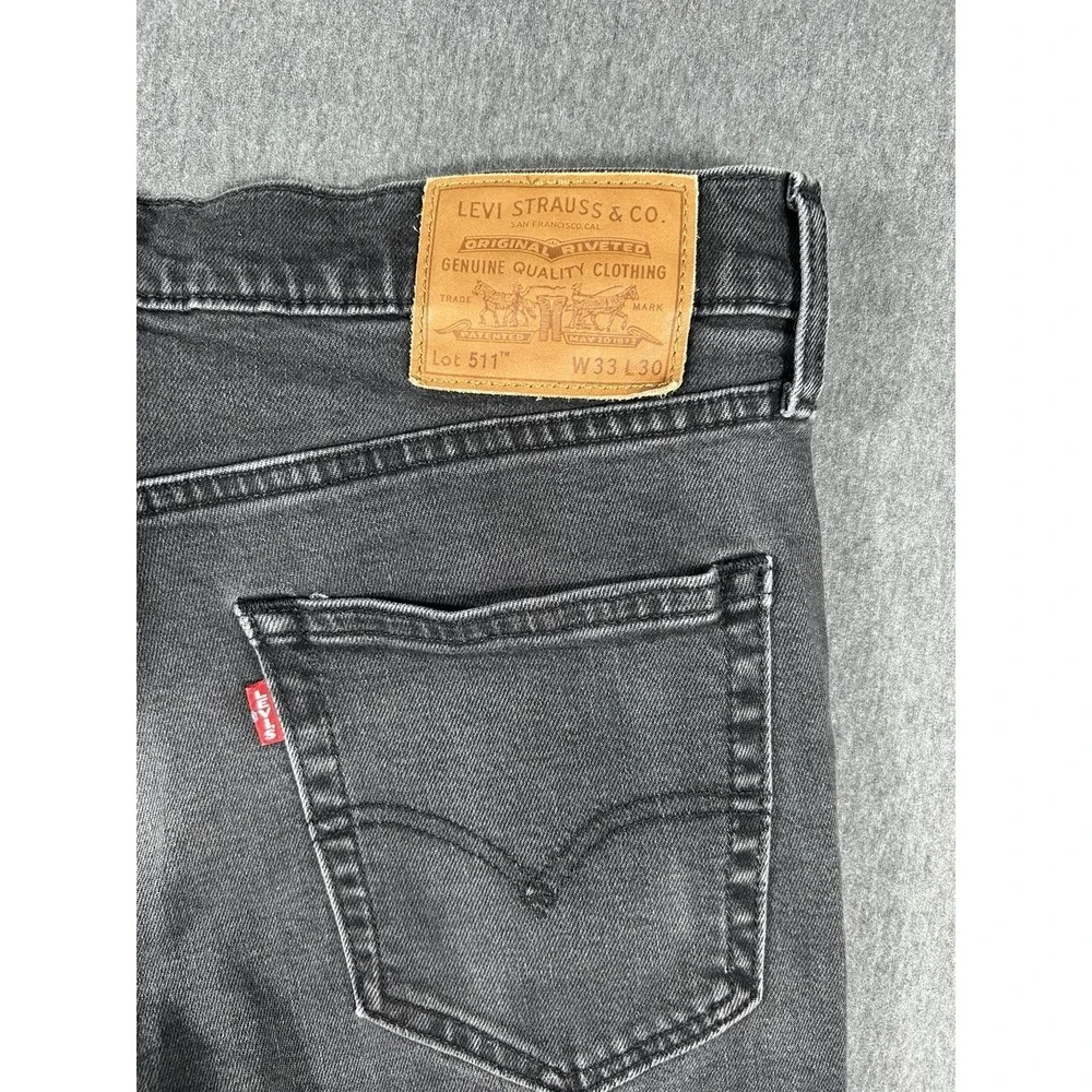 Levi's 511‎ Big E Premium Slim Fit Stretch Jeans Faded Black Denim Men's 33x30